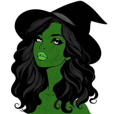 realistic witch girl with wavy hair and lips
