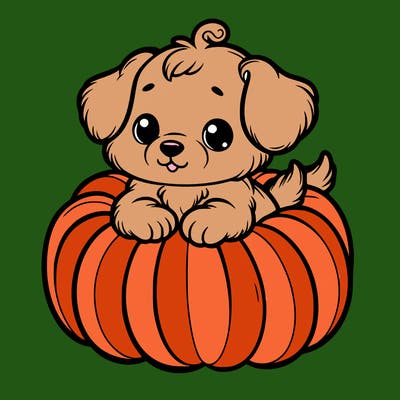 cute little puppy in a pumpkin