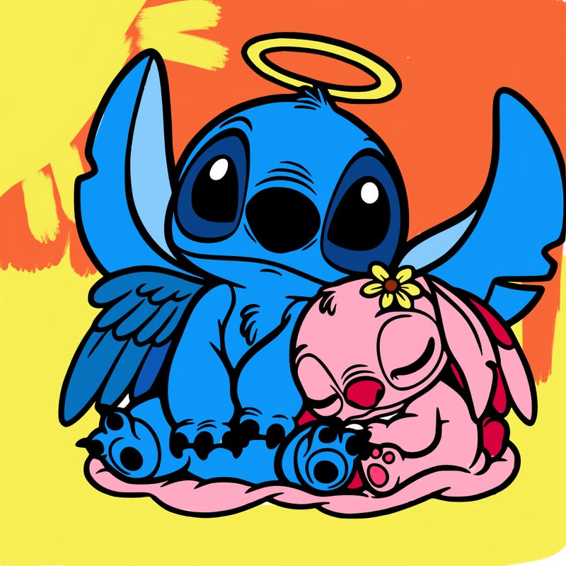 stitch and angel snuggling