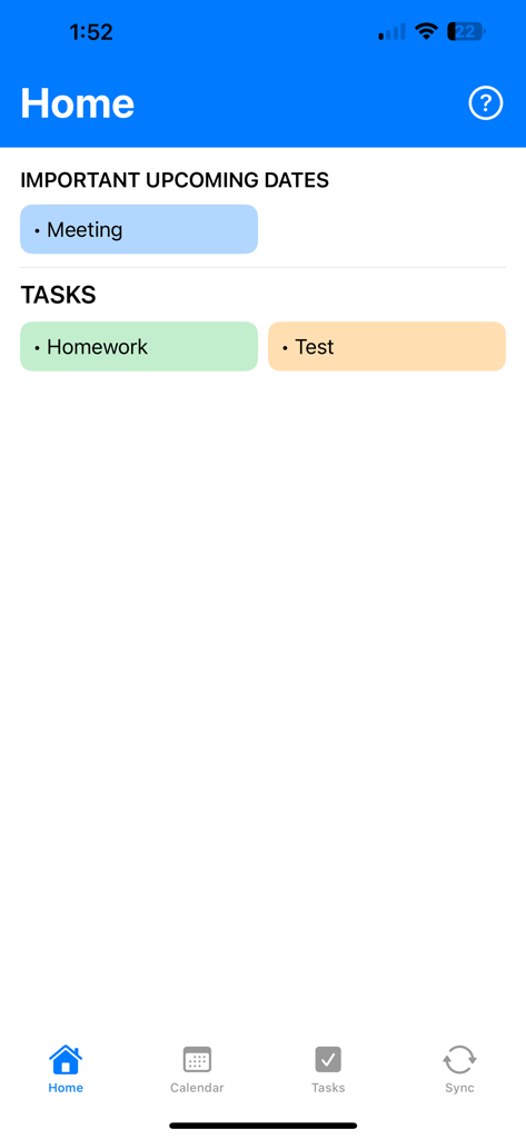 RM Daily Planner - Home screen of the RM Daily Planner app displaying upcoming dates and daily tasks.