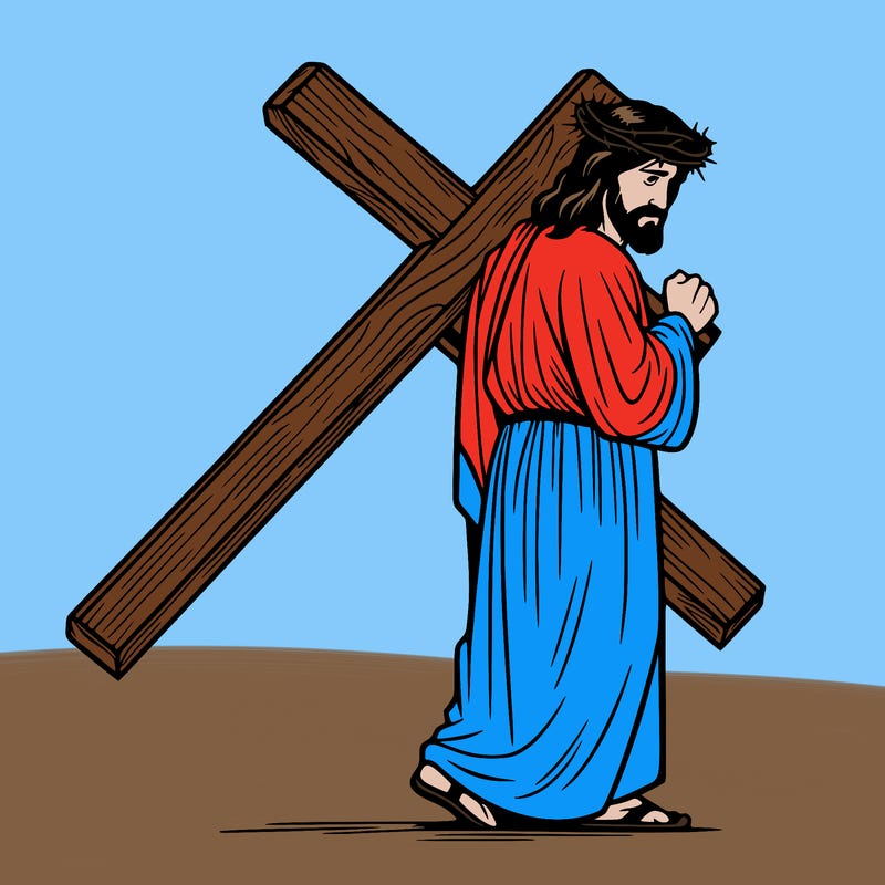 jesus holding the cross on the back