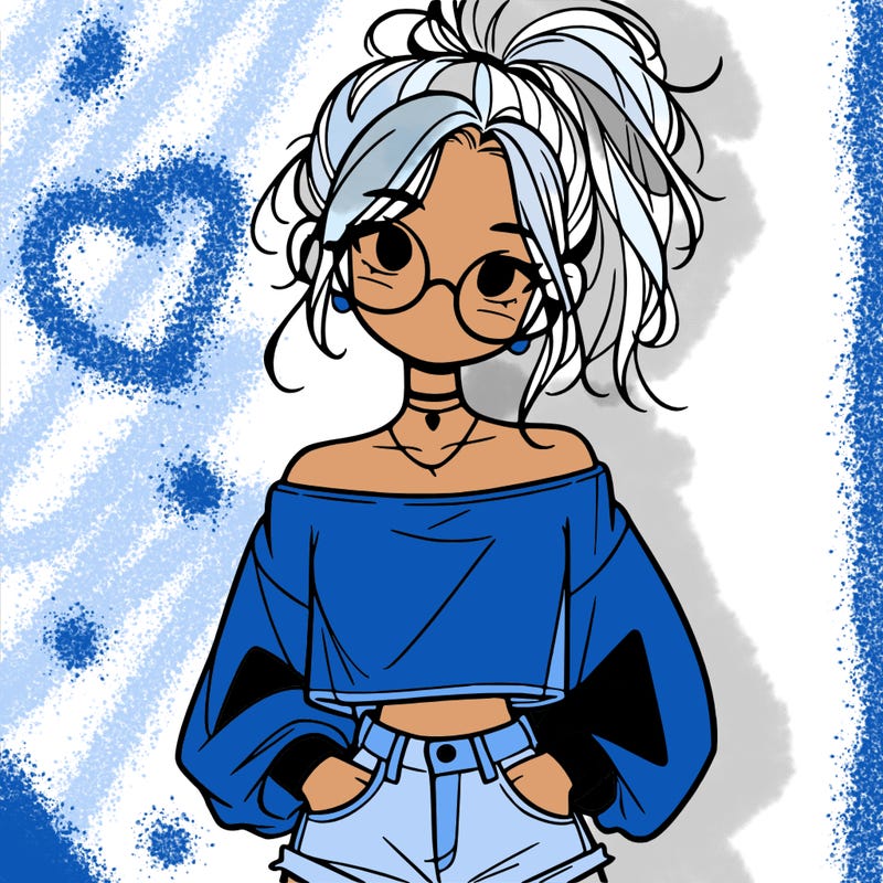 girl with a messy ponytail glasses a baggy crop top and jean shorts