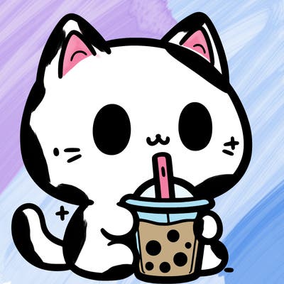 a cat drinking boba