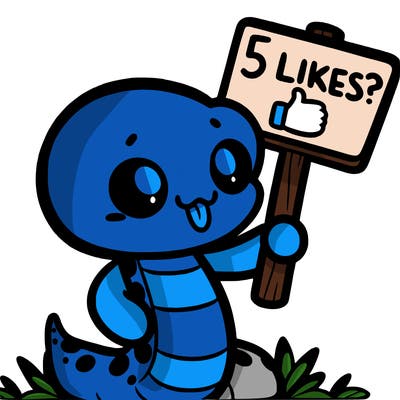 a simple cute snake holding a sign that says 5 likes?