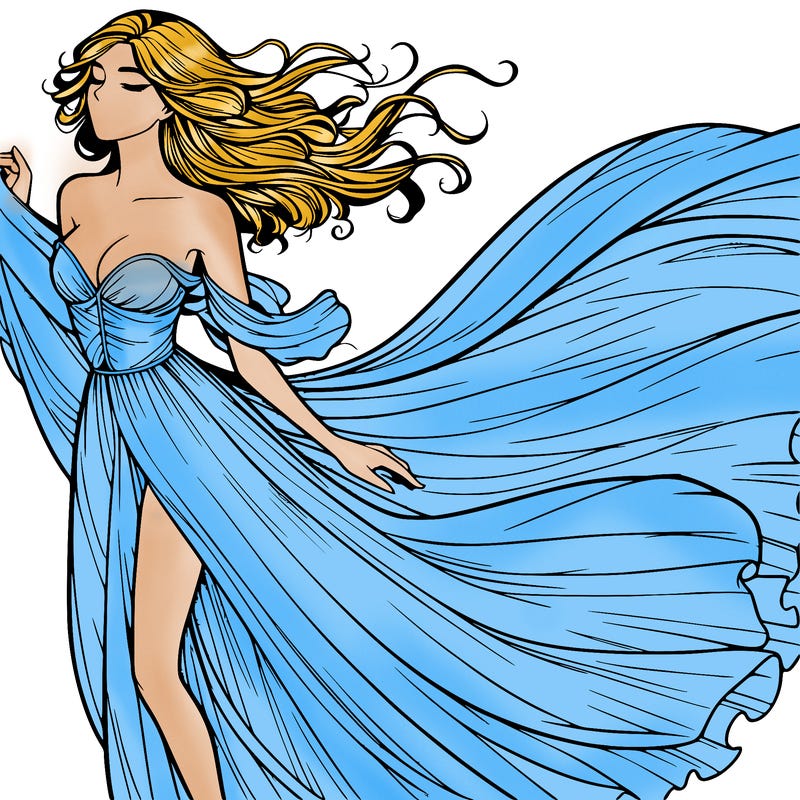 realistic woman in dress flowing the the wind