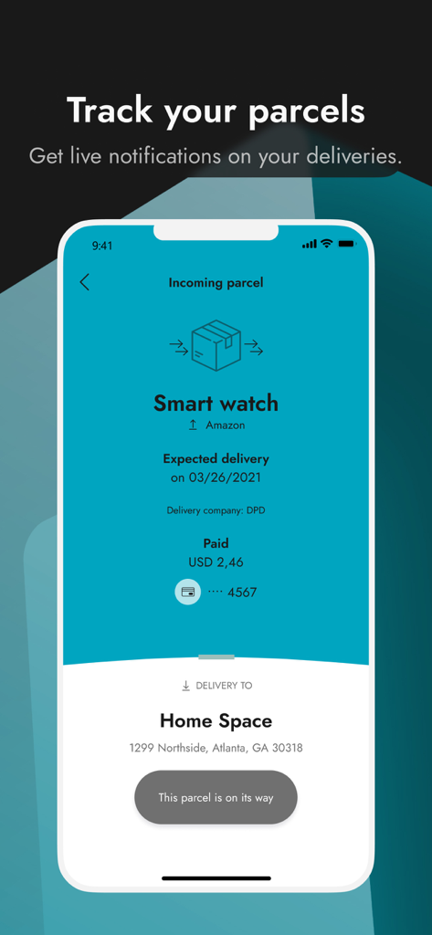 Direct4.me - A mobile app interface from Direct4.me displaying tracking information for an incoming package.