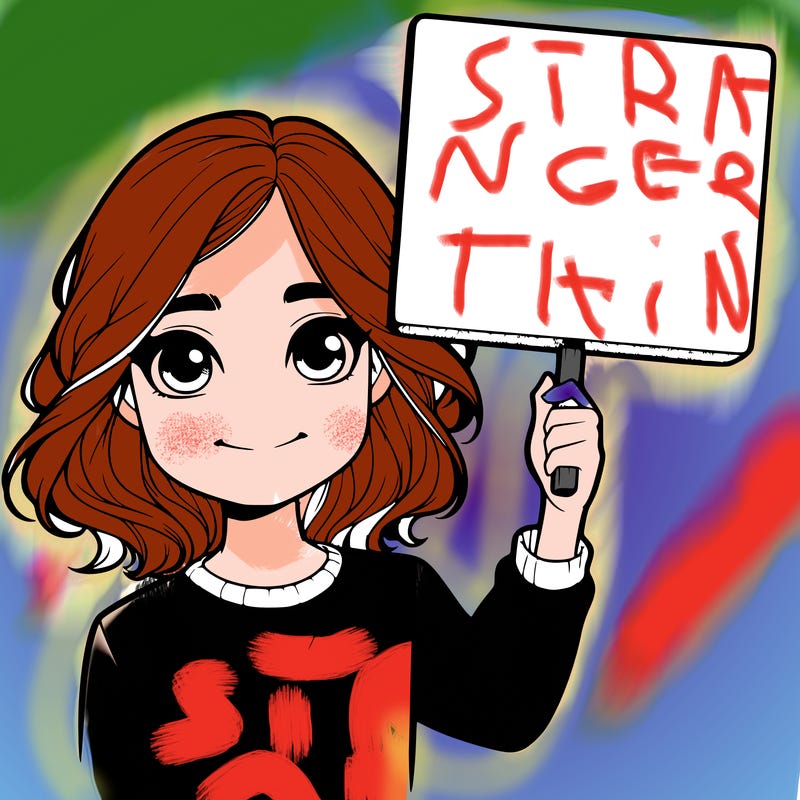 realistic girl holding up a sign