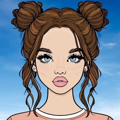 realistic girl with two buns in hair and lips