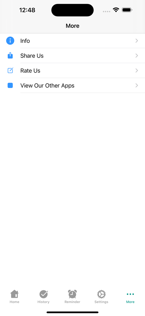 Durood Nariya - 두루드 나리야 앱의 추가 옵션 화면으로, 정보 및 공유 기능이 표시됩니다.