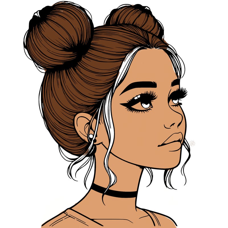 realistic girl with buns on the top of her head