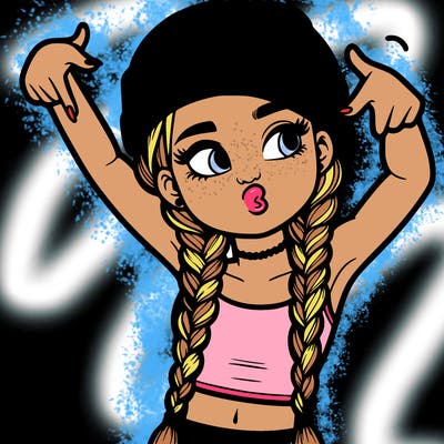 realistic teenage girl with braids and a beanie and crop top doing 🫶🏼