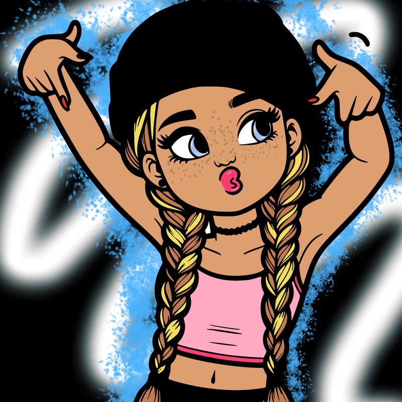 realistic teenage girl with braids and a beanie and crop top doing 🫶🏼