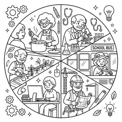 Introduce your toddler to the wonderful world of work with this adorable coloring page featuring active seniors! Little hands will love filling in the vibrant scenes of cooking, gardening, and many other exciting jobs.