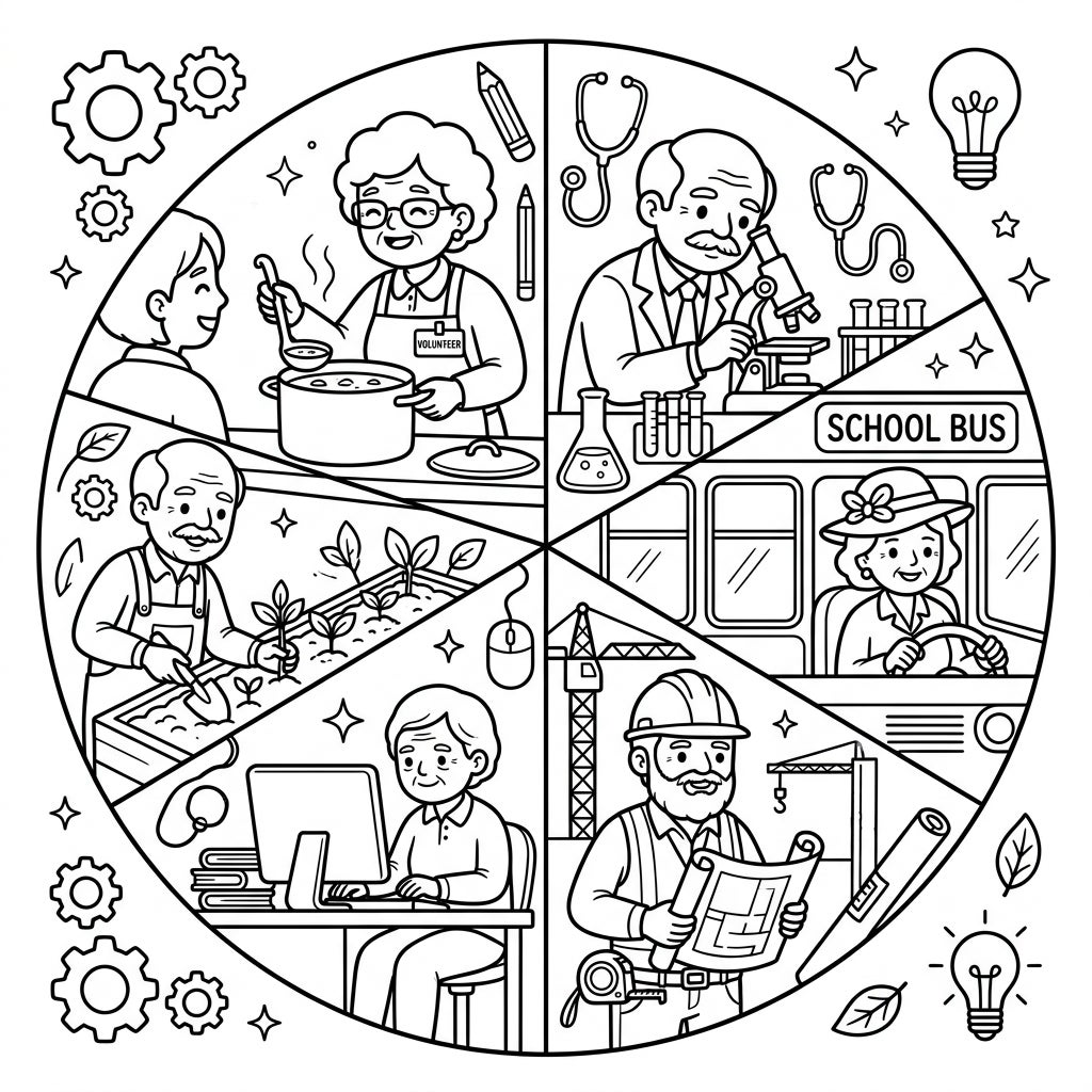 Seniors Working Toddler Coloring Page - Fun Job Activities