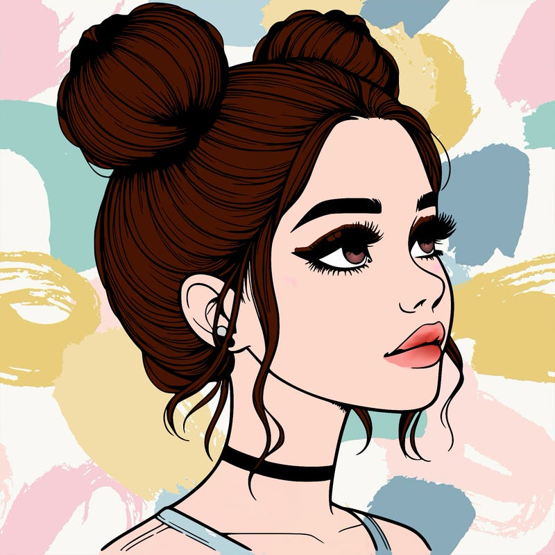 realistic girl with buns on the top of her head