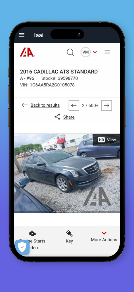 Carspace App - Mobile view of the Carspace App displaying vehicle information and listing details for a 2016 Cadillac ATS