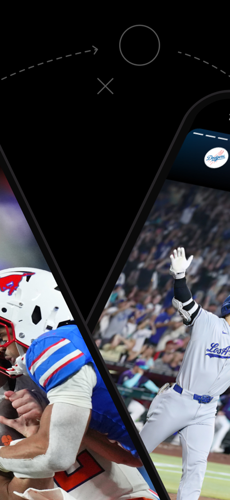 Recapp Sports Highlights - A mobile app interface showcasing a vertical split screen with football and baseball highlights