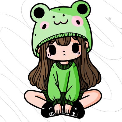 a girl wearing a frog hat and some frog socks