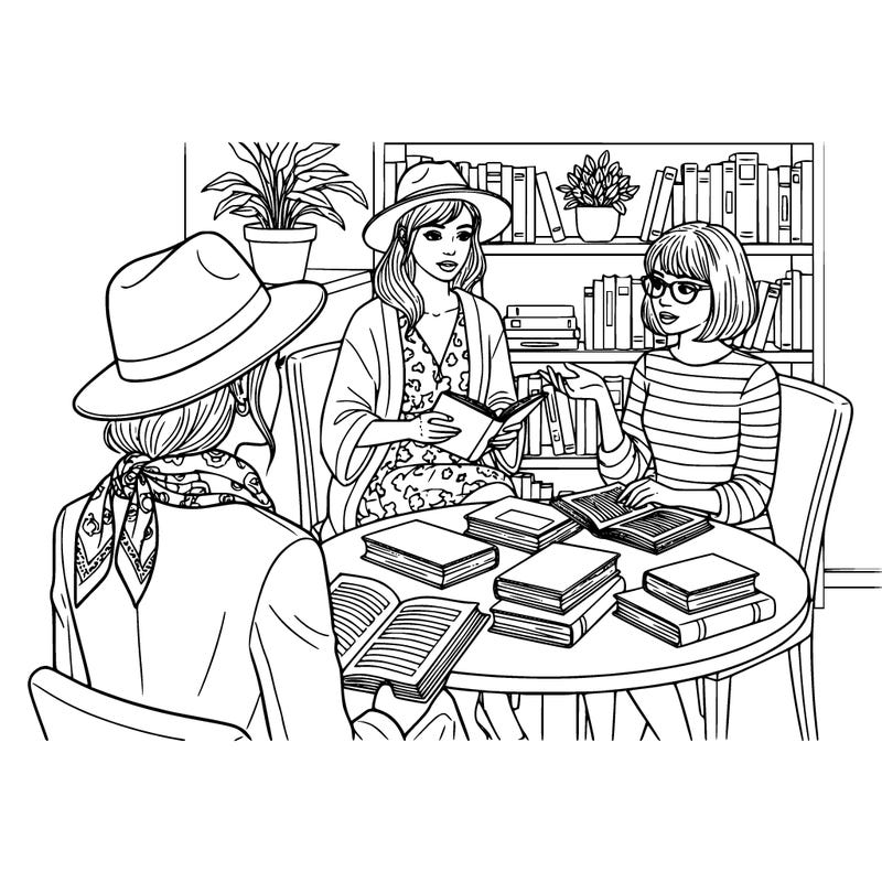stylish 3 girls in book meeting