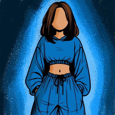 realistic girl faceless with baggy pants and a crop top