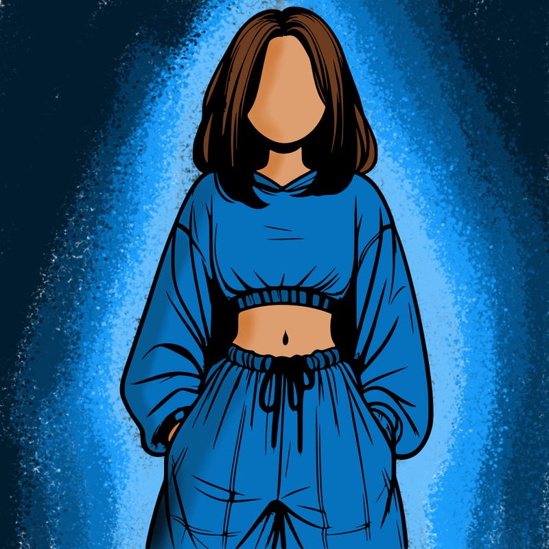 realistic girl faceless with baggy pants and a crop top