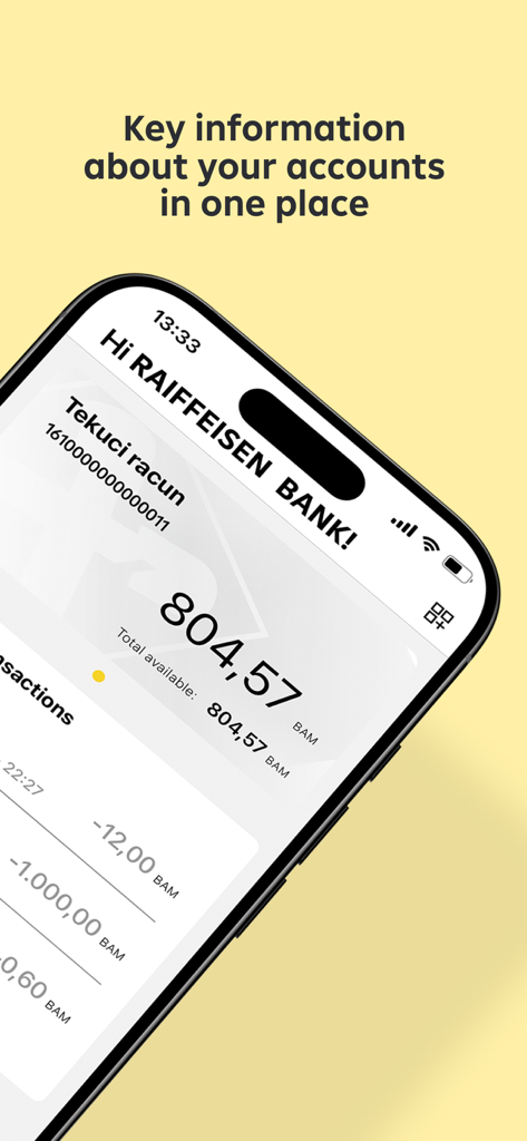 Raiffeisen Mobile Banking - Raiffeisen Mobile Banking App-Dashboard mit Kontostand und Transaktionshistorie