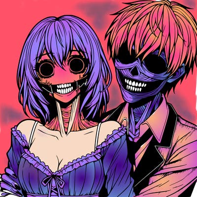 realistic scary creepy girl and boy couple romance horror anime