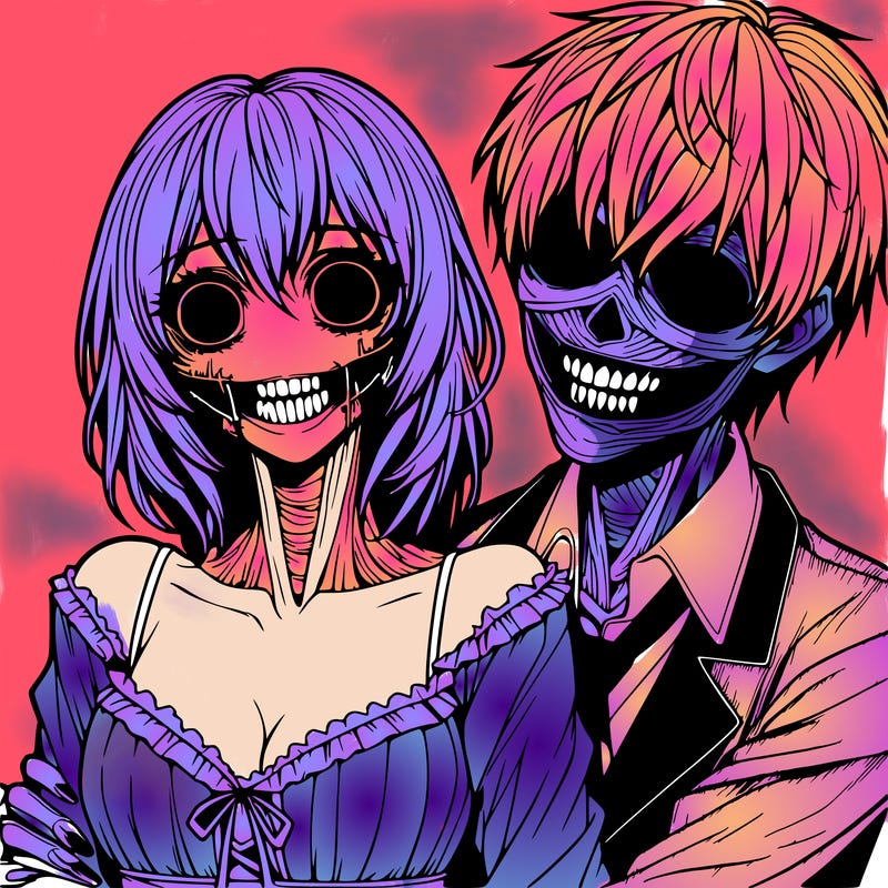 realistic scary creepy girl and boy couple romance horror anime