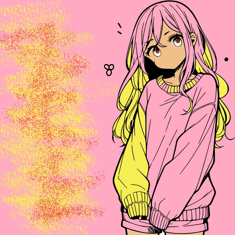 manga teen girl  in a sweater and baggy pants