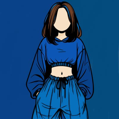 realistic girl faceless with baggy pants and a crop top