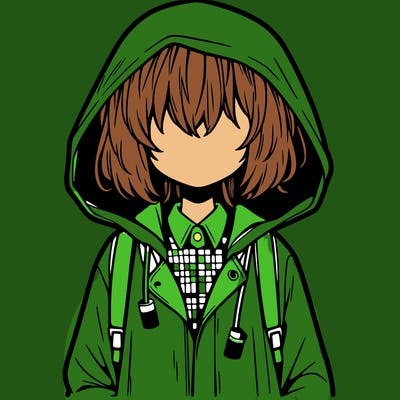 little anime girl in a raincoat her hair is covering her eyes she has a lighter