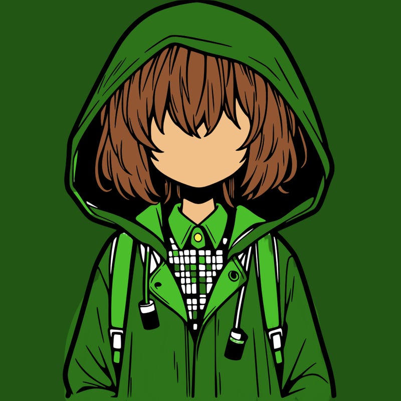 little anime girl in a raincoat her hair is covering her eyes she has a lighter