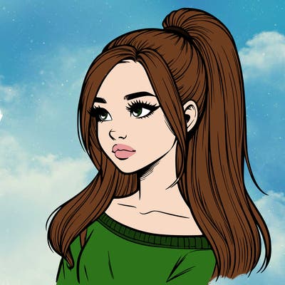 realistic girl with a high ponytail