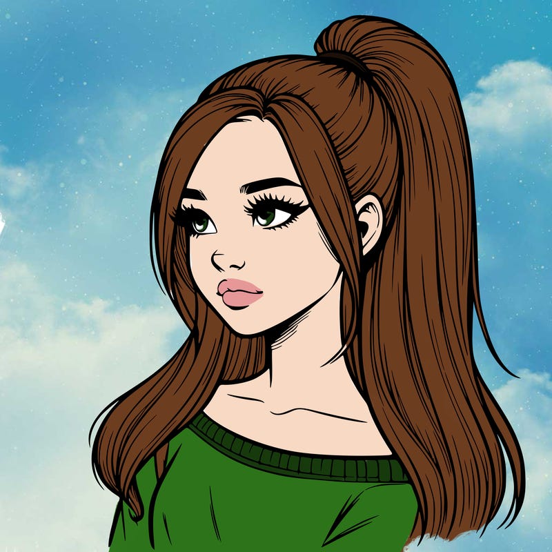 realistic girl with a high ponytail