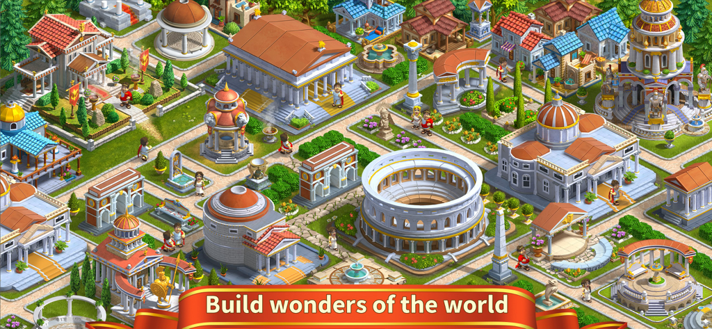 Rise of the Roman Empire: Rome - Vista de arriba hacia abajo de una detallada ciudad romana antigua con un Coliseo, templos y villas