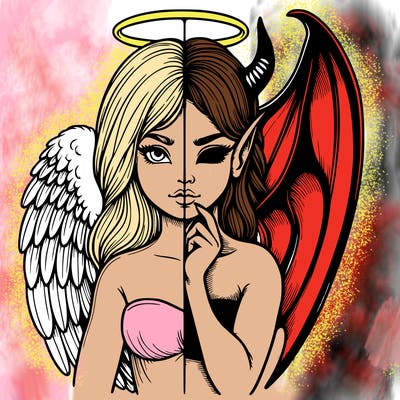 realistic angel half demon