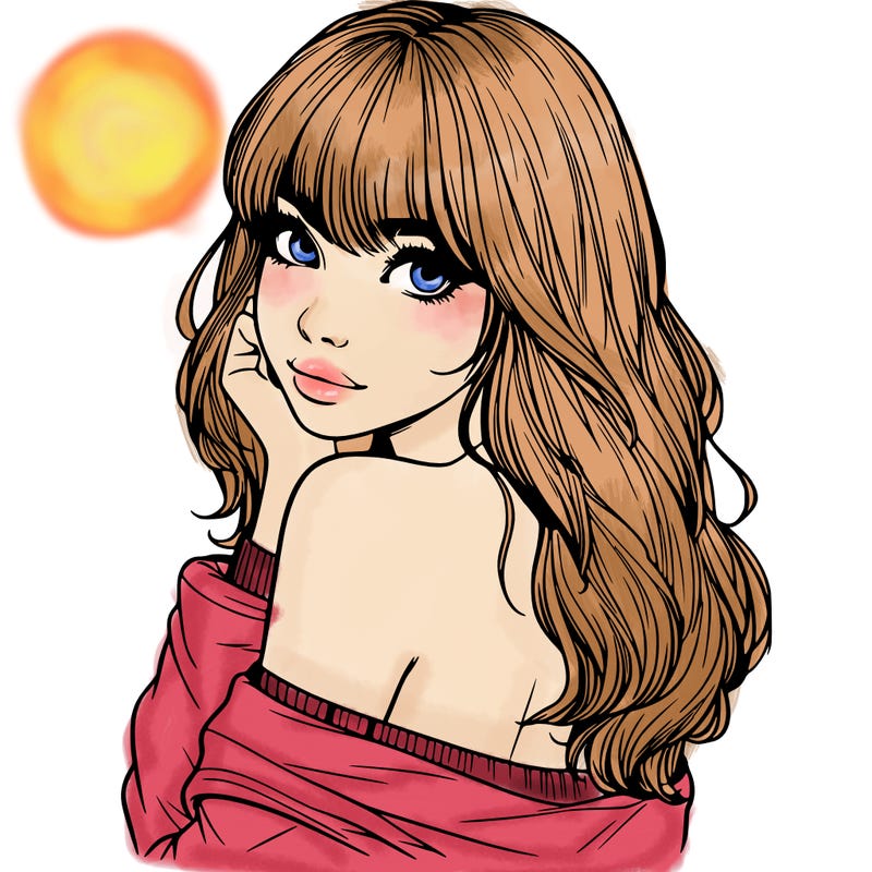 realistic girl with bangs looking over her shoulder