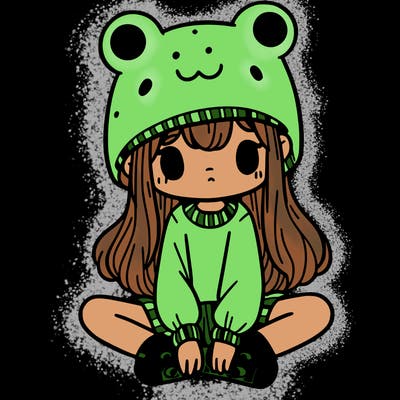 a girl wearing a frog hat and some frog socks
