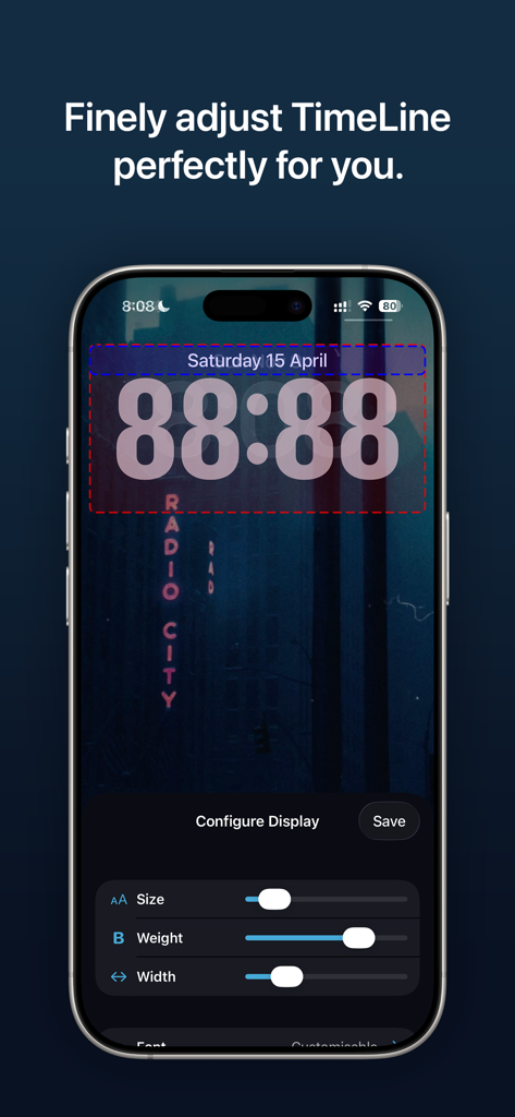 TimeLine - Travel back in time - A screenshot showing the customization options for the clock display in the TimeLine magic app