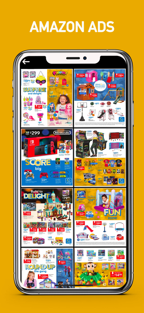 Cyber Monday 2025 ads & deals - おもちゃや電化製品のAmazon小売チラシを表示するモバイルアプリの画面