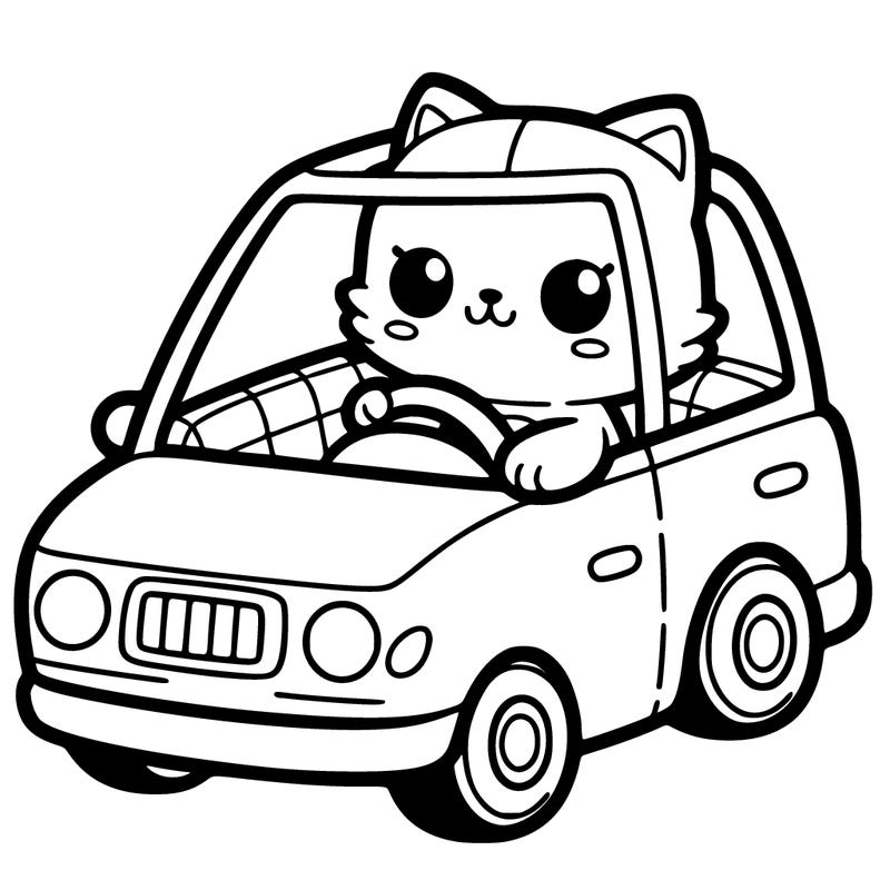 cat driving a car