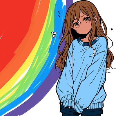 manga teen girl  in a sweater and baggy pants