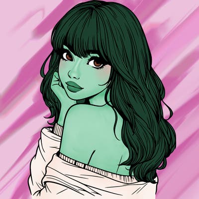 realistic girl with bangs looking over her shoulder