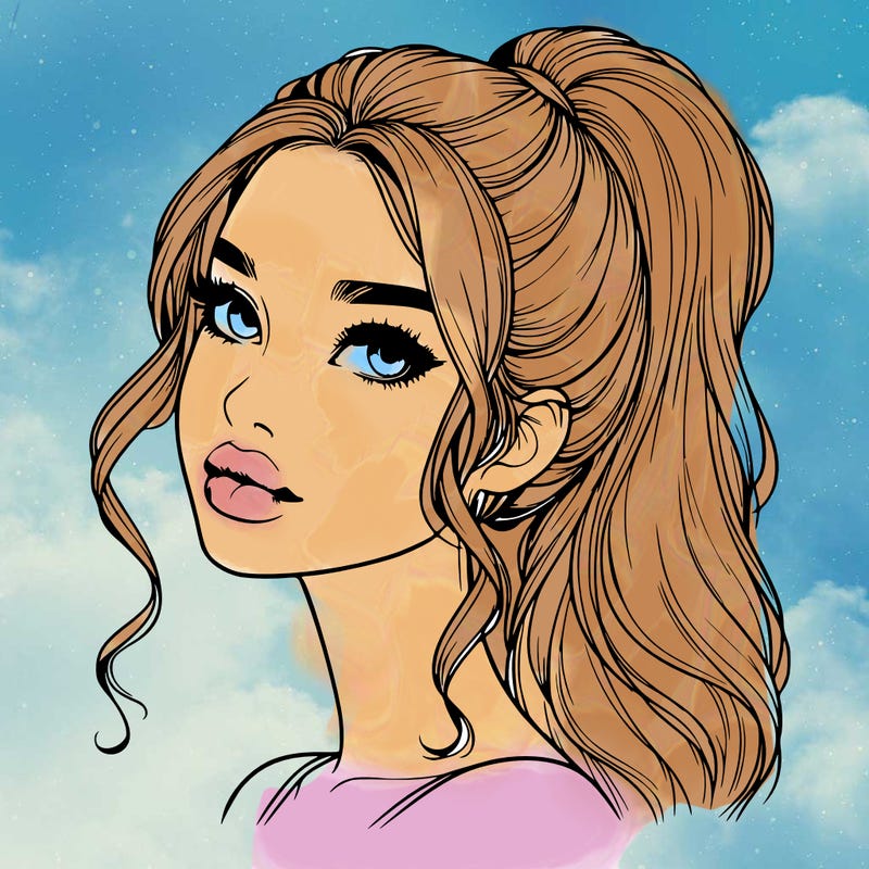 realistic girl with a ponytail on her hair and lips