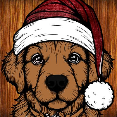 realistic dog with a christmas hat