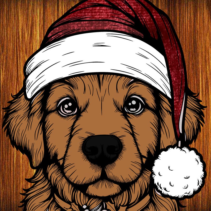 realistic dog with a christmas hat