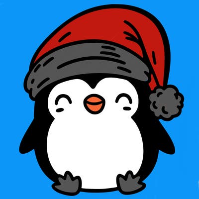 penguin wearing a x mas hat