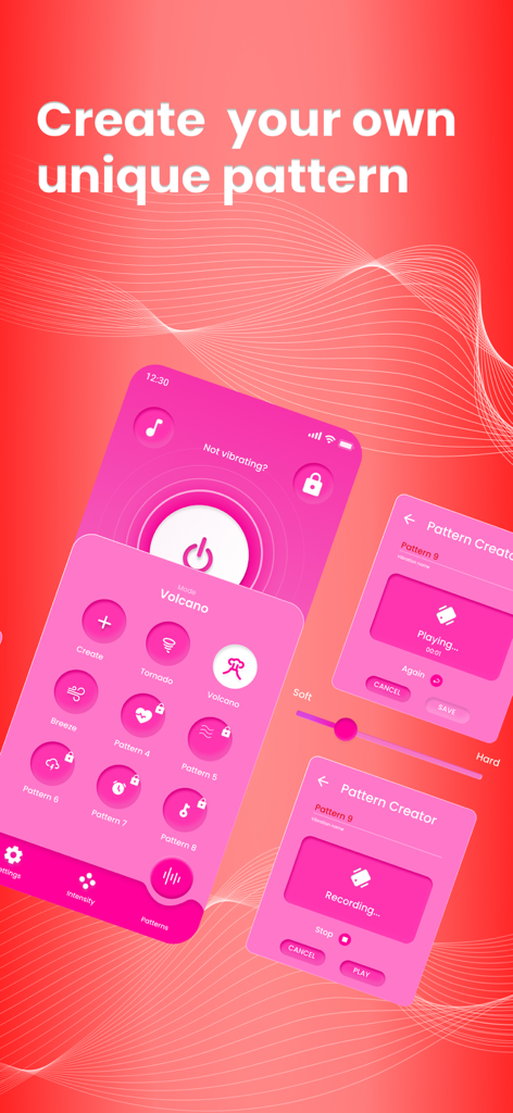 Interface of the Vibrator app showing how to create unique massage patterns