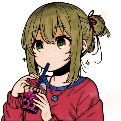 manga character drinking boba