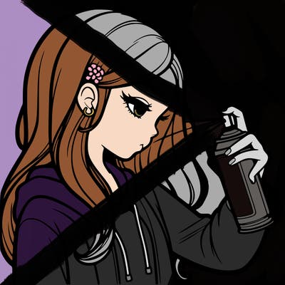 a realistic girl spray painting